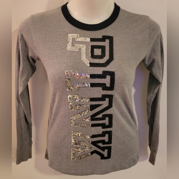PINK Victoria's Secret Tops - PINK VS Bling Split Color Sequin Spellout Long Sleeved Tee